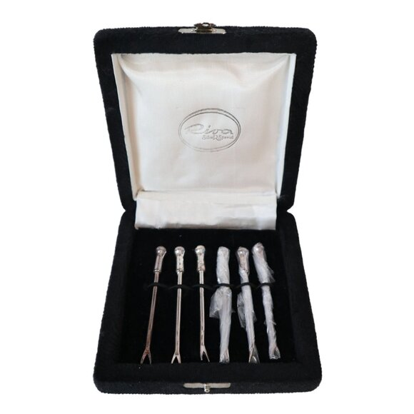 Opa Gioielli Silver Plated Cocktail Fork Set Of 6 In Black Velvet Box - Picture 1 of 3